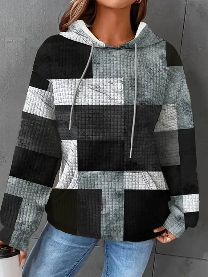 Women's Contrast Print Hooded Long Sleeve Sweatshirt