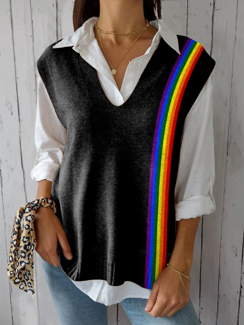 Women's Rainbow Art Print Versatile Knitted Vest