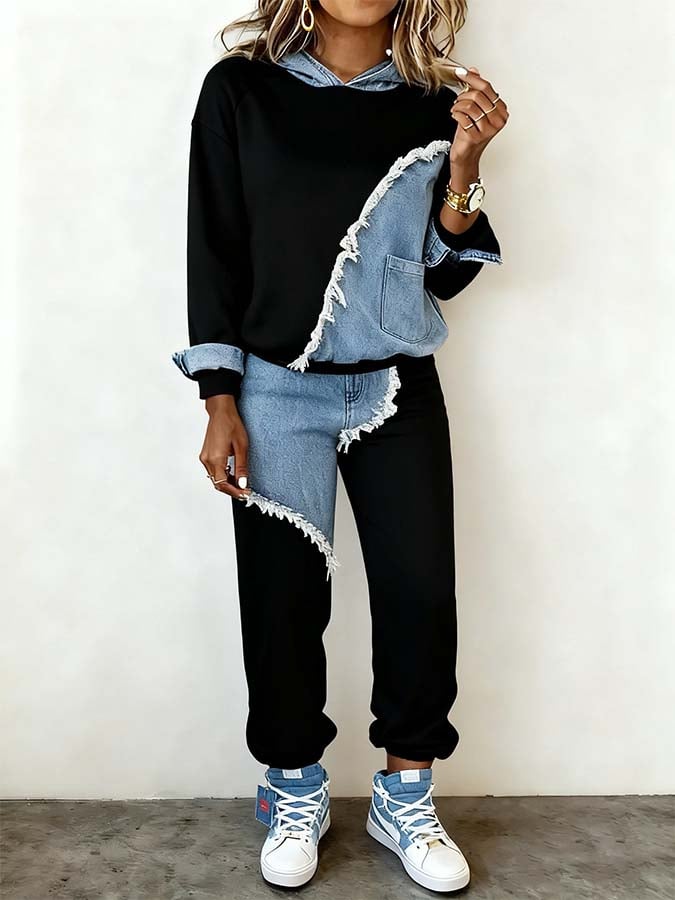 Women'S Casual Contrast Pants Suit