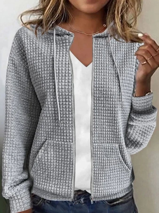 Women's Casual Solid Color Pocket Long Sleeve Loose Hooded Sweatshirt