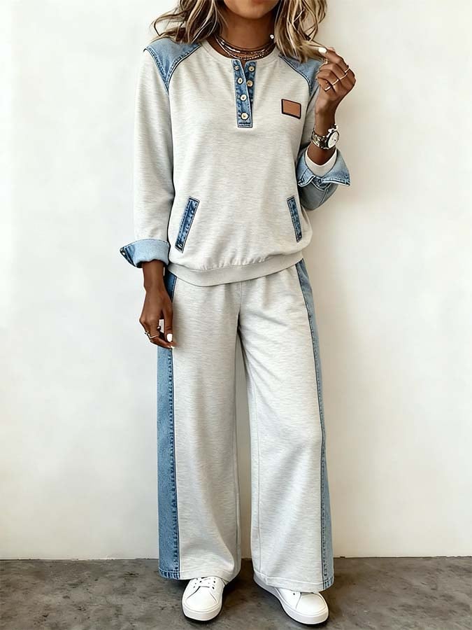 Women'S Casual Contrast Color Stitching Pants Suit