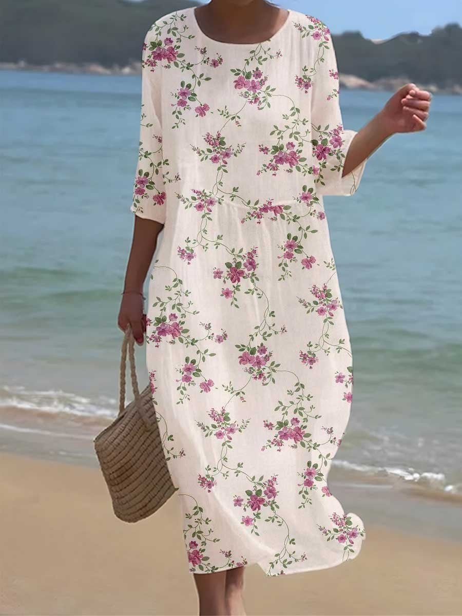 Women's Elegant Beach Resort Floral Pattern Flowing Dress