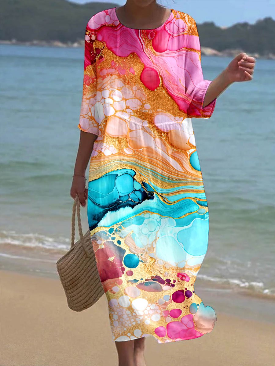 Women's Alcohol Ink Textures Art Print Resort Dress