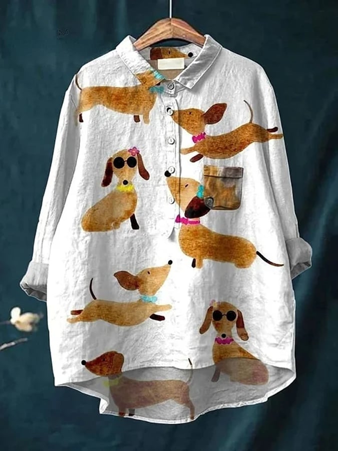 Women's Cute Dog Dachshund Art Printed Casual Shirt