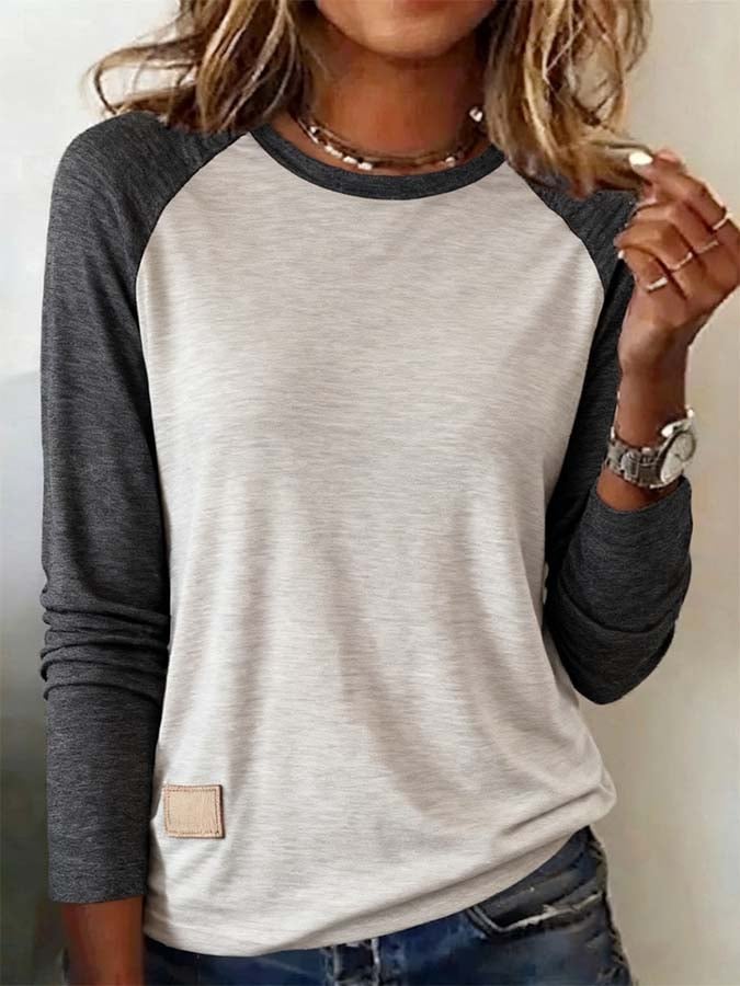 Women'S Casual Loose Contrast Color Splicing Top T-Shirt