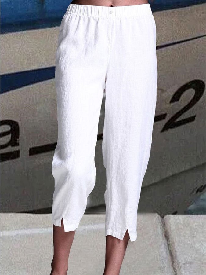 Women's Casual Cotton Linen Cropped Pants