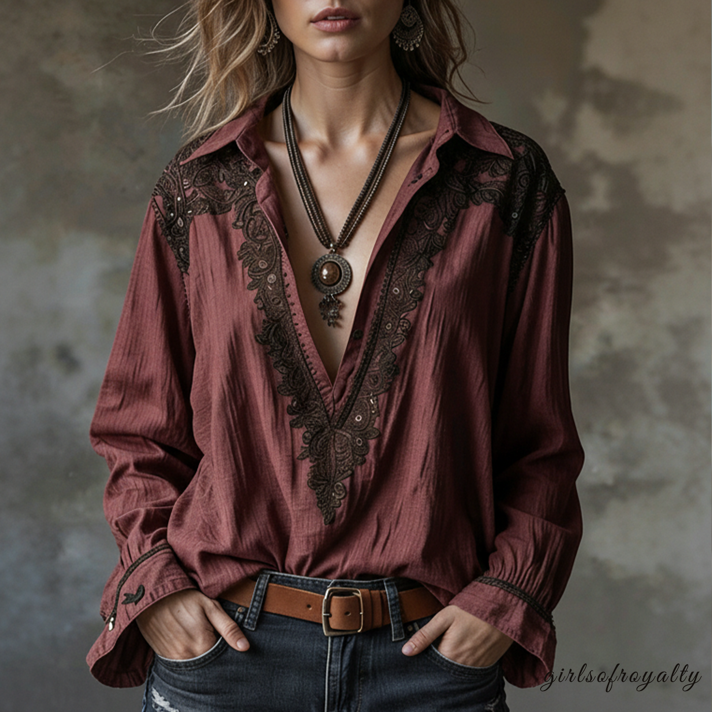 V-neck long sleeve - 0128-073