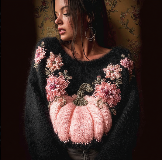 Women's Christmas Pumpkin Element Knitted Sweater