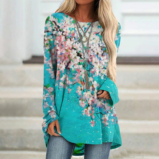 Comstylish Japanese Cherry Blossom Art Print Casual Tunic