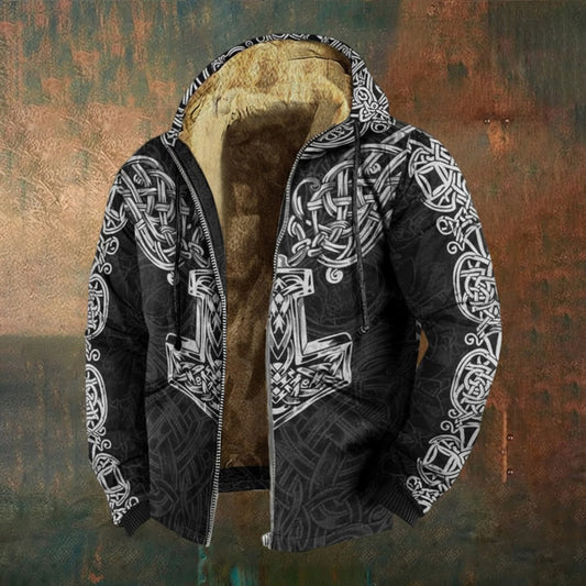 Men's Vintage Viking Celtic Knot Print Casual Zip Up Jacket elevenforest