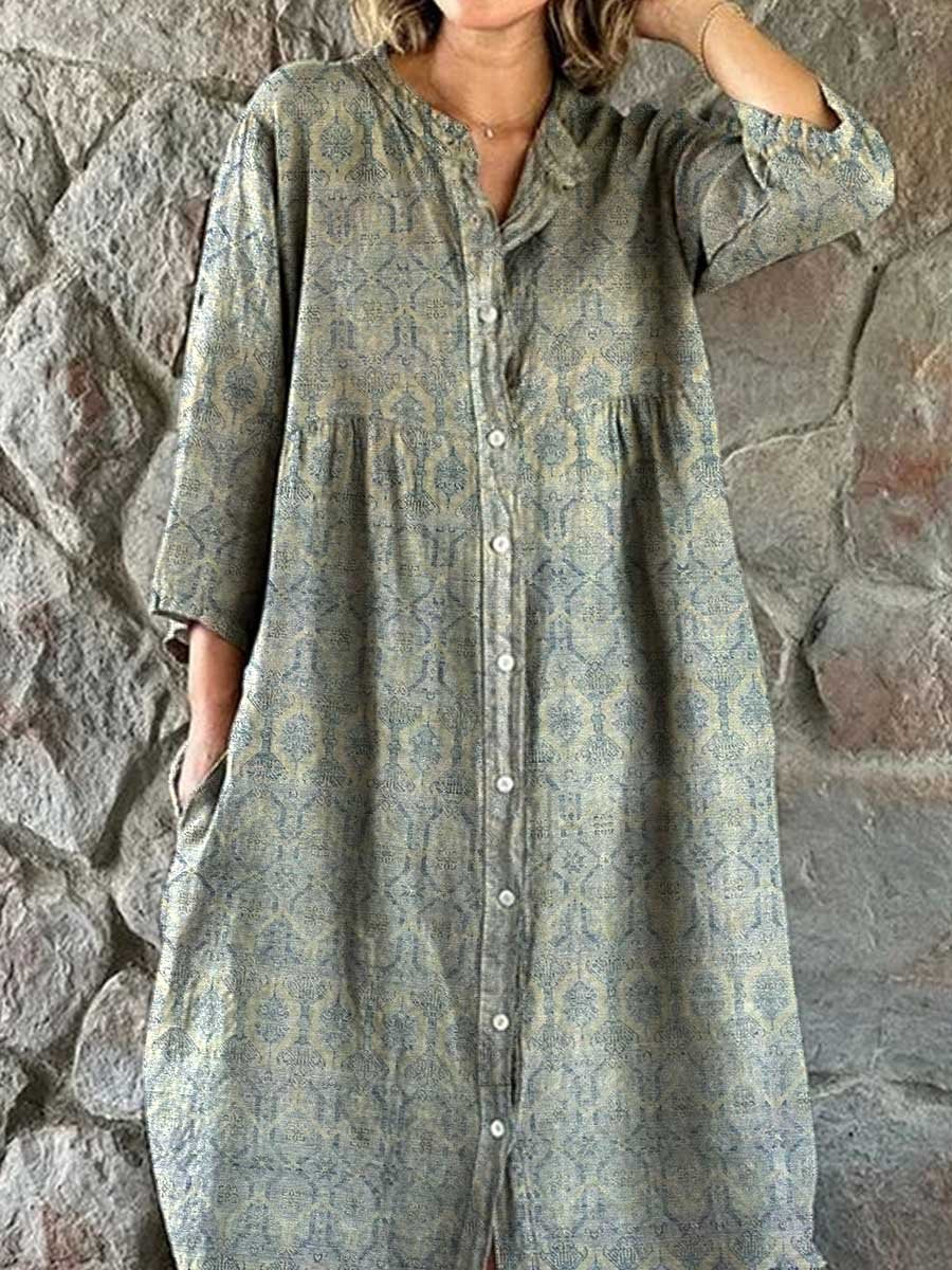 Women's Elegant Retro Rose Texture Pattern Shirt Style Cotton and Line