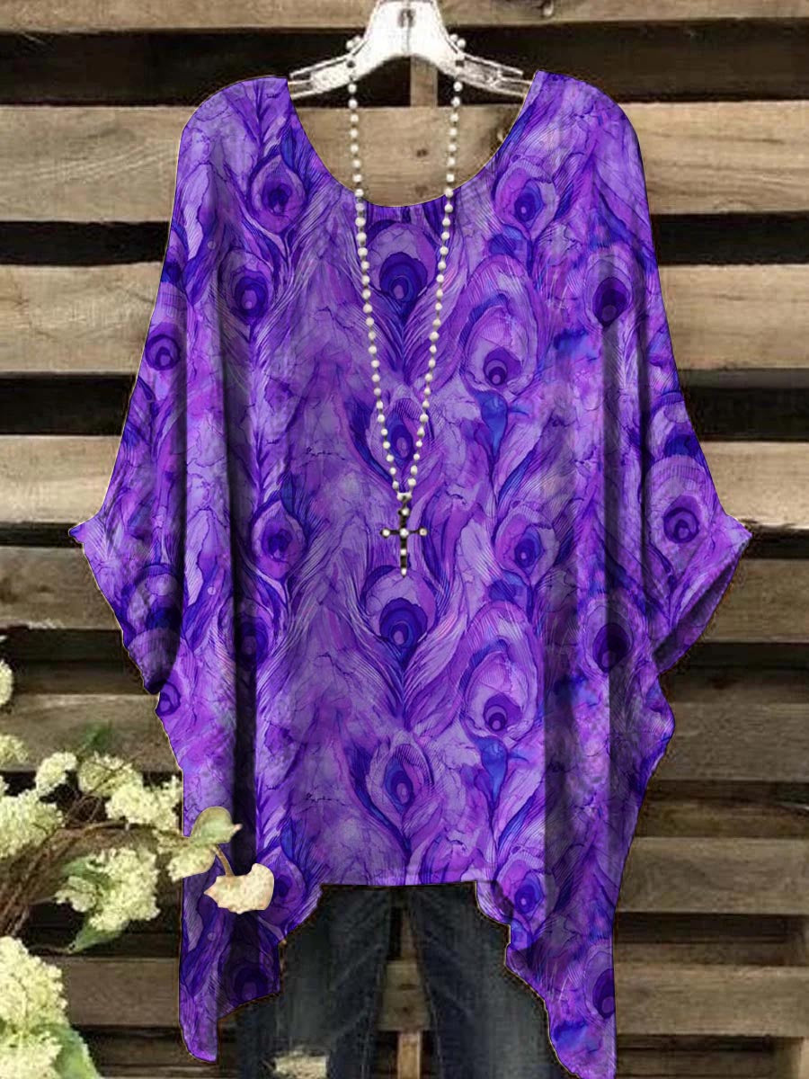 Women's Vintage Abstract Feather Print Casual Top