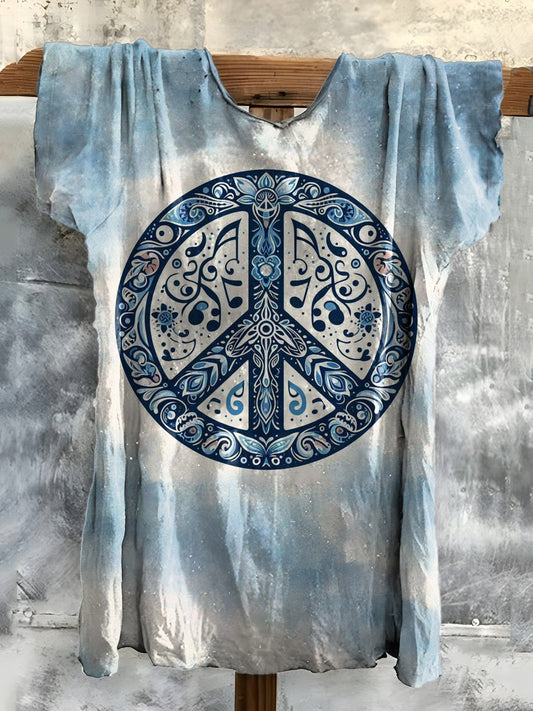 Women's Hippy Graphic Art Print Cotton Crew Neck T-Shirt