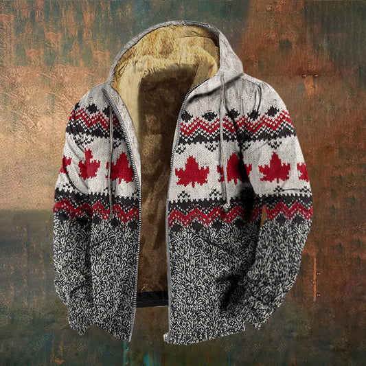 Men's Vintage Canada Maple Leaf Print Casual Zipper Jacket elevenforest
