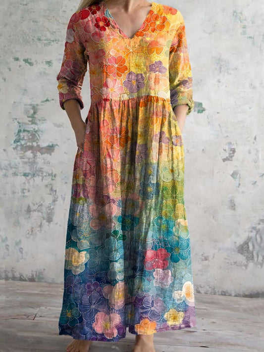 Women's Vintage Floral Print Casual Cotton Dress
