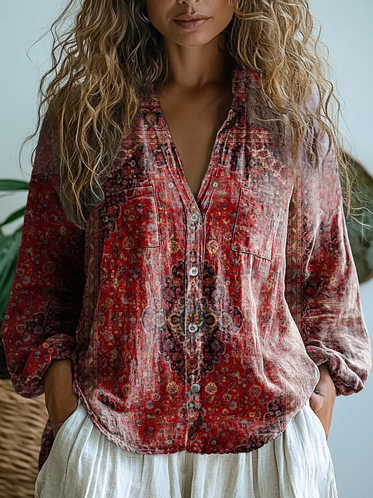 Vintage Ethnic Style Tattoo Pattern Art Print Casual Long Sleeve Comfo