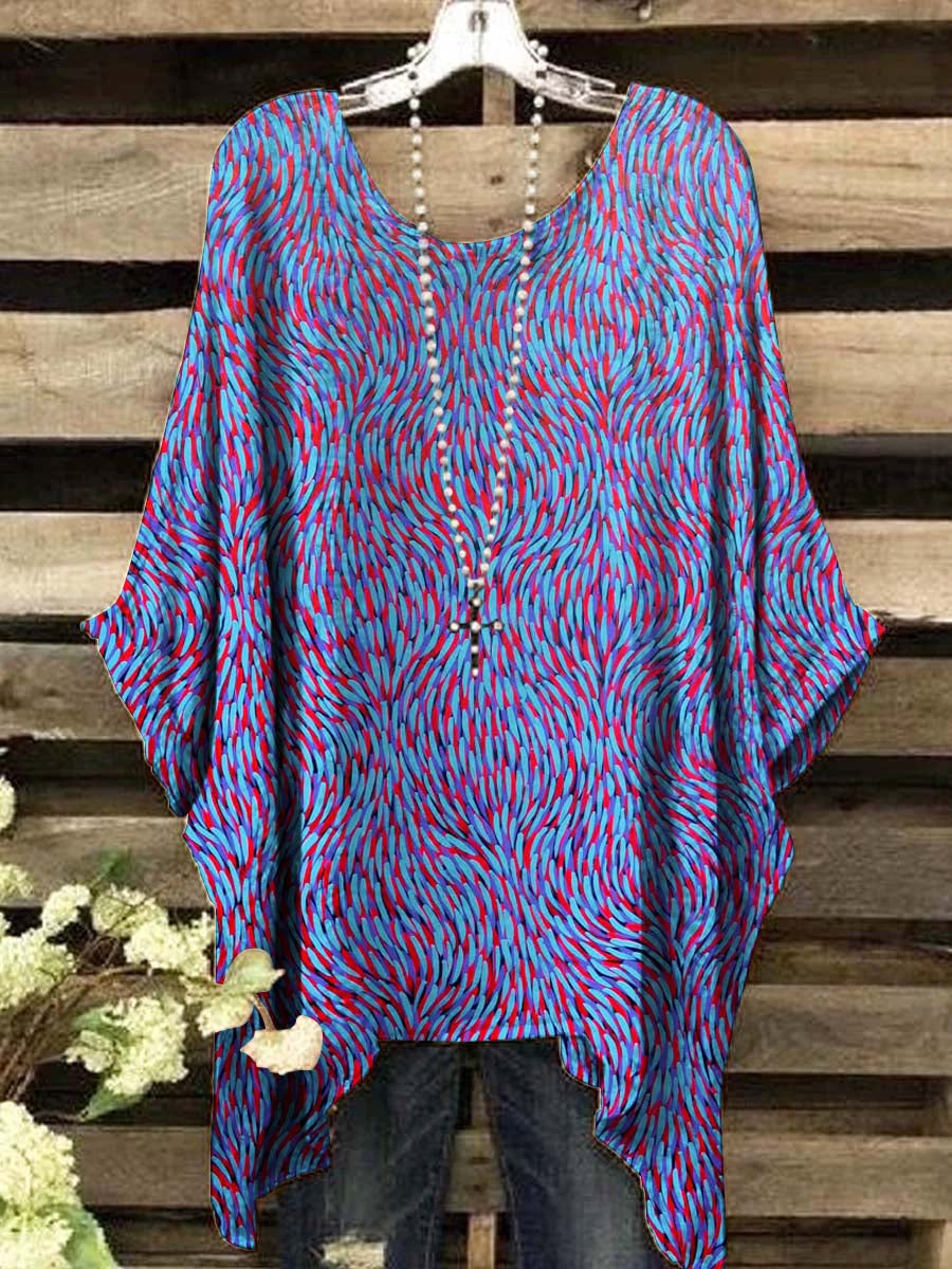 Women's Art Colorful Wave Print Casual Top