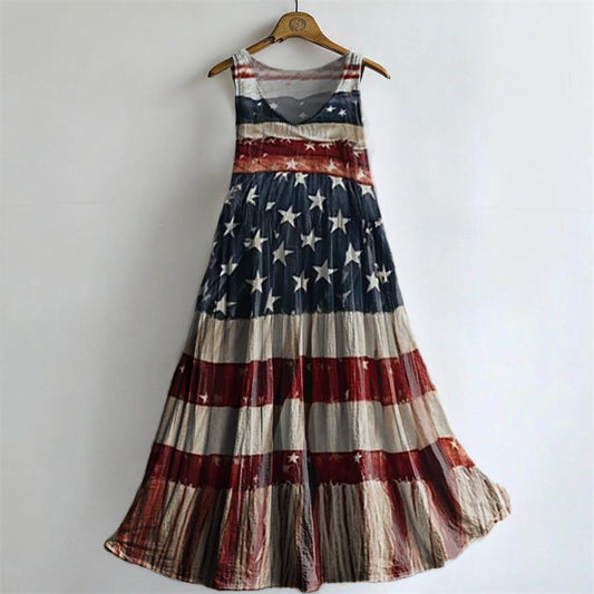 Women's Star Flag Color Matching Pattern Art Print Round Neck Sleevele