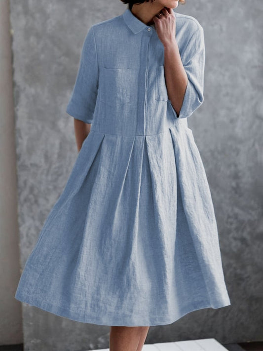 Women‘s Casual Elegant Double Pockets Half-Sleeve Dress