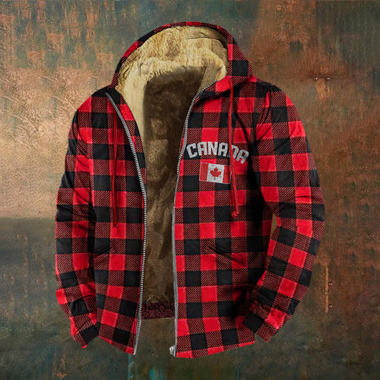 Men's Vintage Canadian Check Maple Leaf Print Casual Hoodie elevenforest