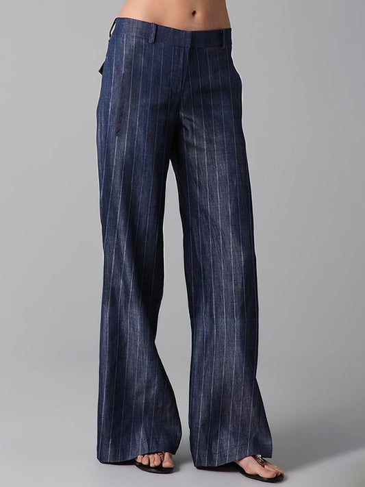 Women's Vintage Stripe Print Pocket Casual Pants